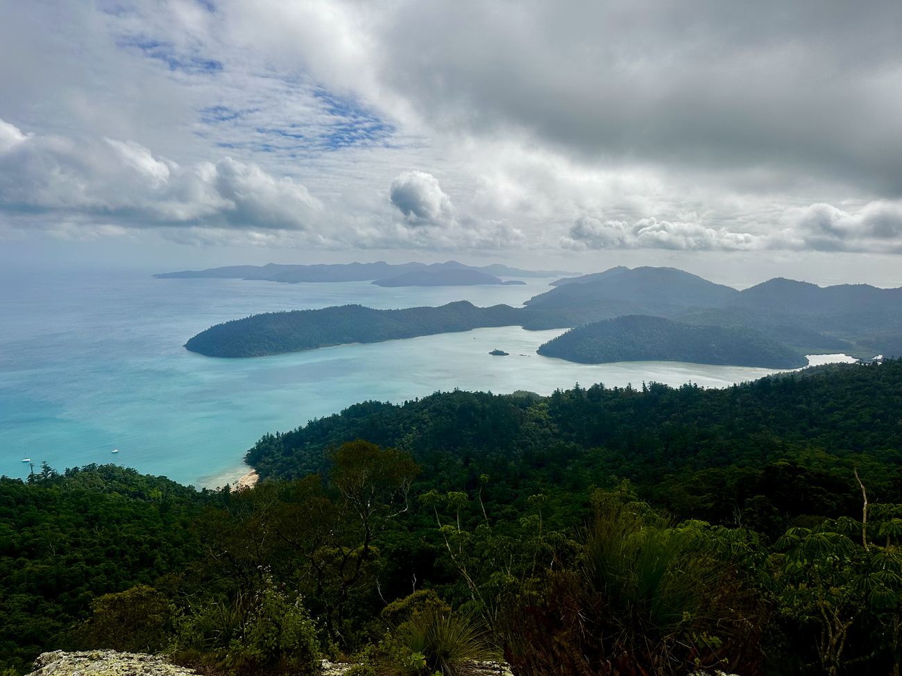 Turquoise water and islands from the summit of Whitsunday Peak