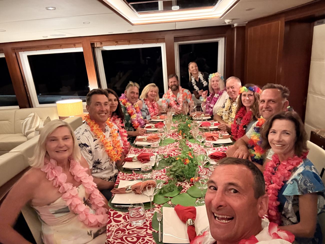 The final dinner, one long table in the saloon